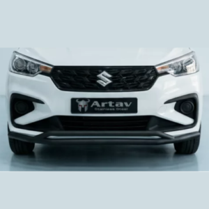 Front view of a white Suzuki car showing grille, headlights, and a license plate reading 'Artav Stainless Steel'