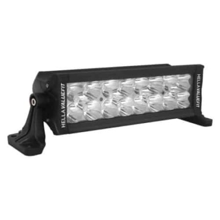 Off-road LED light bar with multiple LEDs in a black housing and mounting bracket