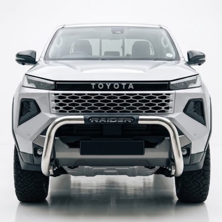 Hilux TRAVO PDC Nudge Bar Stainless RAIDER Branding at Bromvoel Outdoor Accessories